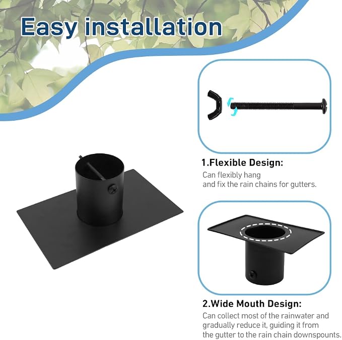 Metal Rain Chain Gutter Adapter with Bolt, Downspout Accessories | Rust Resistant, Rain Chain Gutter Installer, for Rain Chain Outside Gutters, Balck