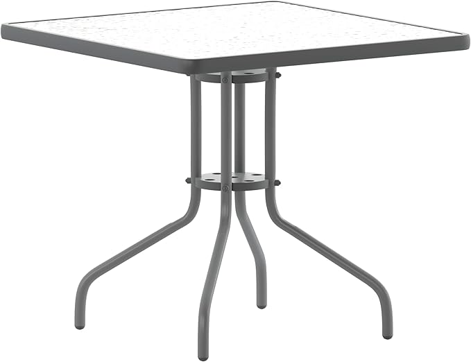 Flash Furniture Barker 31.5'' Square Tempered Glass Metal Table, Silver