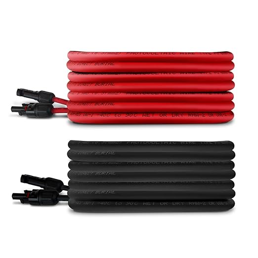 TEMCo Solar Panel Extension Cable 8 AWG 70 Ft Red + 70 Ft Black w/Staubli MC4 Connectors