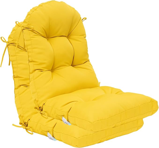 QILLOWAY Outdoor High Back Chair Cushion for Adirondack, All Weather Rocking Chair Cushions Thick Padded Replacement for Patio Furniture Set of 2,Yellow