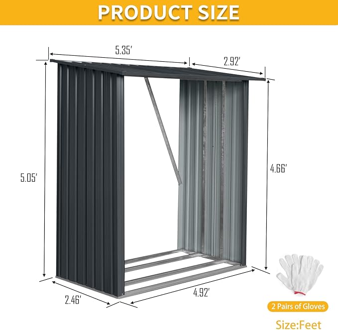 Ball & Cast 3X5 FT Outdoor Steel Firewood Rack Metal Storage Shed with Middle Stiffener and Reinforced Base,Multi-Functional Waterproof Cabinet W/Roof,for Equipment Machines,Black