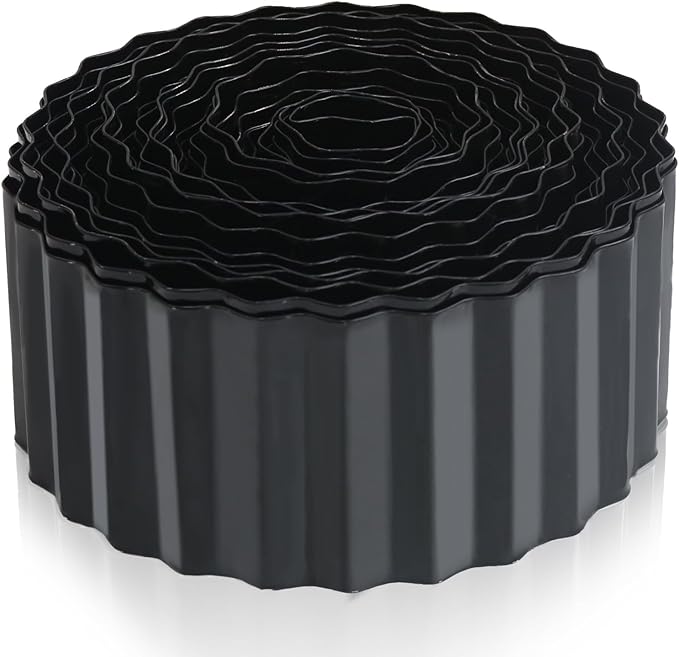 Quibbay Metal Corrugated Garden Edging, 4" x 50Ft Landscape Edging for DIY Flower Beds, Flexible Bender Border for Lawn, Garden and Yard, Sturdy Galvanized Garden Edging, Black