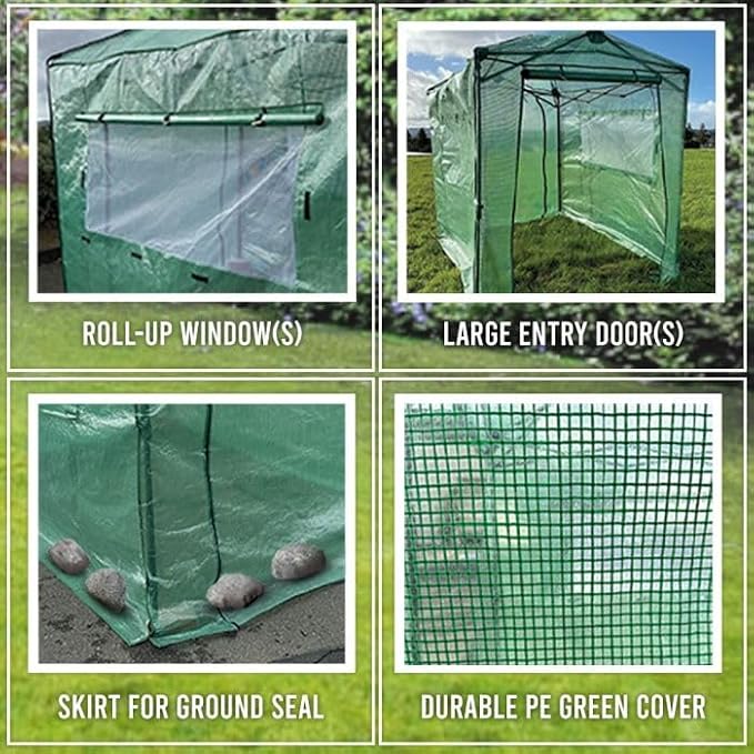 Garden Winds Custom Fit Replacement Cover Compatible with The Greengro 56" x 56" Portable Walk in Instant Pop Up Greenhouse Zipper Entry Door Mesh Side Windows - PE Fabric - Green