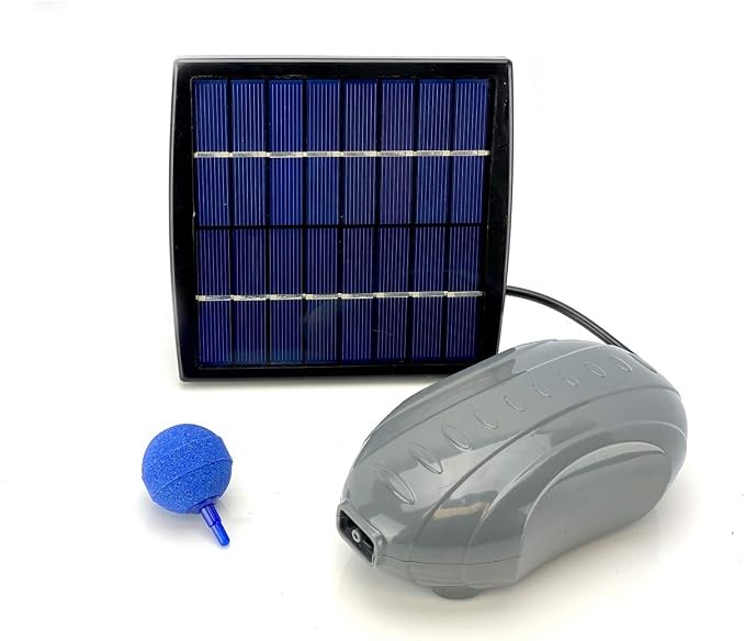 AEO Solar Powered Air Pump Kit: one Airing Stone, 16GpH Air Pump & 1.5W Solar Panel for Fish Pond, Aquaculture, Hydroponics, Bubbleponics
