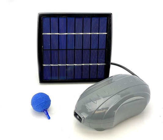 AEO Solar Powered Air Pump Kit: one Airing Stone, 16GpH Air Pump & 1.5W Solar Panel for Fish Pond, Aquaculture, Hydroponics, Bubbleponics
