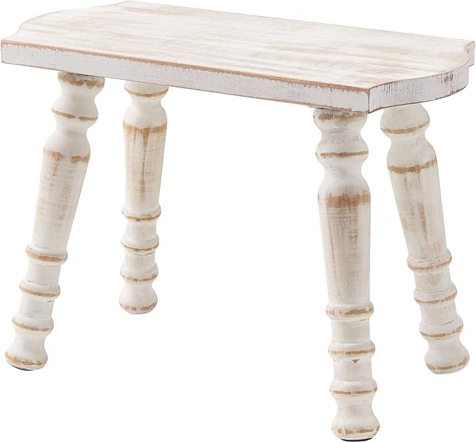 100% Solid Wooden Stool, Farmhouse Wood Step Stool for Adults, Rustic Plant Stool, Vintage Small Stools for Bathroom, Kitchen, Bedroom, Plant Stand, Home Decor