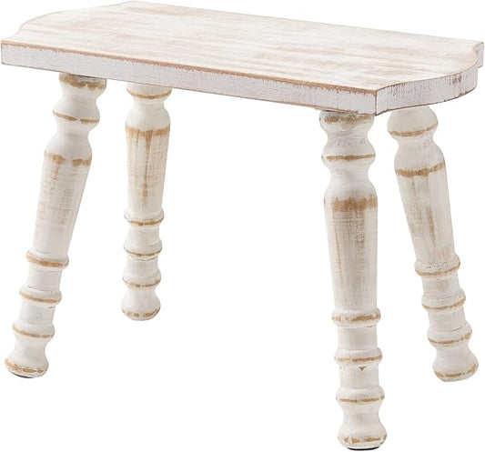 100% Solid Wooden Stool, Farmhouse Wood Step Stool for Adults, Rustic Plant Stool, Vintage Small Stools for Bathroom, Kitchen, Bedroom, Plant Stand, Home Decor