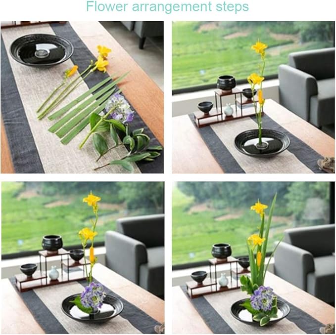 WANDIC Flower Arrangement Kit, Set of 51, Round Flower Holders, Ceramic Flower Pot, Kenzan Needle Cleaning Pin & Rake, Floral Stems and Floral Tape for Flower Arranging Art