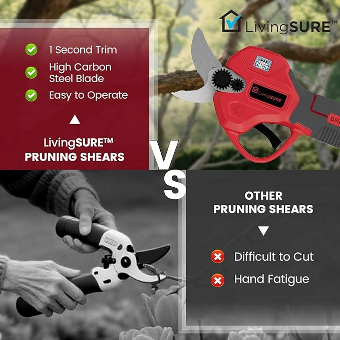 Cordless Pruning Shears by LivingSURE Portable Electric Shears For Gardening Tree and Flower Trimming, Branch Cutter for Outdoor Bushes and Garden - Battery Not Included