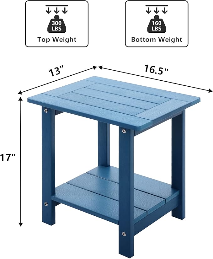 Meluvici Double Adirondack Outdoor Side Table Weather Resistant, Outdoor Rectangular Patio End Table for Adirondack Chair, Dark Blue