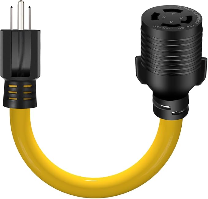 5-15P to L14-30R Power Adapter Cord, Household 3 Prong 15 Amp 5-15 Male Plug to 4 Prong 30 Amp L14-30 Female Receptacle Twsit Lock,Generator to House Inlet Box Adapter, ETL Listed