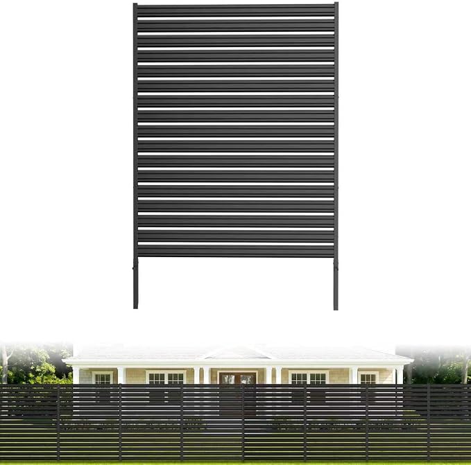 1 Panel No Dig Privacy Fence Screen, 60" H × 48" W Metal Outdoor Air Conditioner Fencing for AC Unit Cover, Hide Trash Bins, & Pool Equipment Enclosure, Decorative Garden, Patio & Backyard, Rustproof