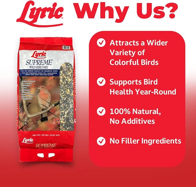 Lyric Supreme Wild Bird Seed - Wild Bird Food Mix with Nuts & Sunflower Seeds for Outside Feeders - Attracts Many Beautiful Songbirds - 4.5 lb bag
