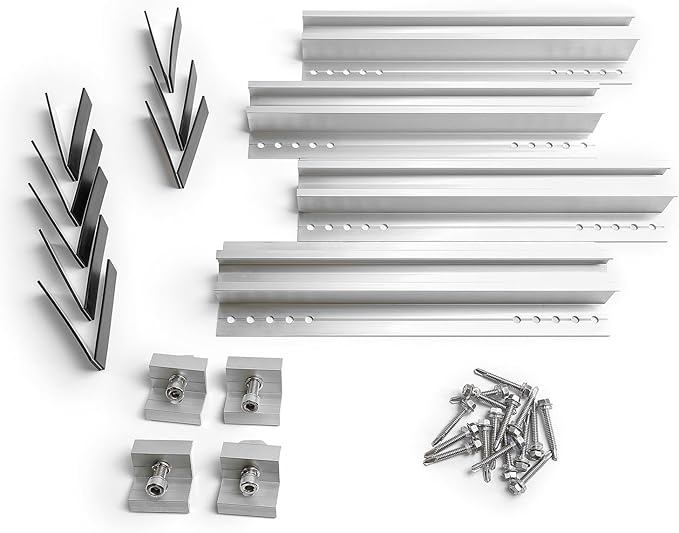 Solar Mounting Kit for Flat Roof and Ground,Shingle or Metal Roofs,Mounting Rails Clamps Set,Complete DIY Solar Racking Kit for Home Installation,Fits Standard 35mm Panel Frames,(4) Short 11.8” Rails