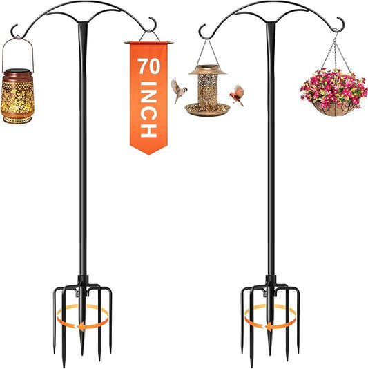 70 Inch Shepherds Hooks for Outdoor,Heavy Duty Shepherds Hooks for Outdoor with 5 Prong Base, Adjustable Stand Hanger for Garden Plant, Hummingbird Feeder, Lantern, Hanging Wedding Decor (2 Pack)