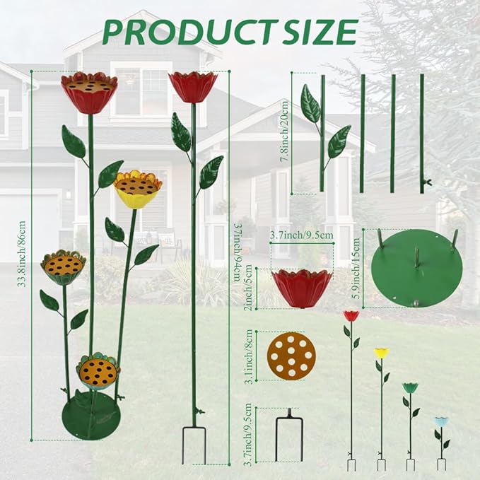 DREAMSOUL Flower Bee Watering Station Small Bird Bath Multi-Height Bird Bath with Bee Feeder for Garden Patio Lawn Decor