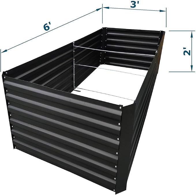 6x3x2FT Metal Raised Garden Bed Kit, Galvanized Outdoor Garden Bed Planter Box for Vegetables, Flowers, Herbs, Succulents and More, Black