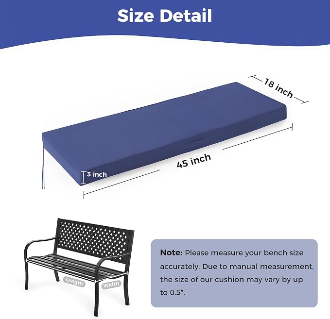 IPYNBAP Outdoor Bench Cushions for Outdoor Furniture, 45x18x3 Inch, Waterproof Bench Pillow, Fade Resistant Long Bench Seat Pads for Garden, Indoor, Porch Swing, Navy Blue