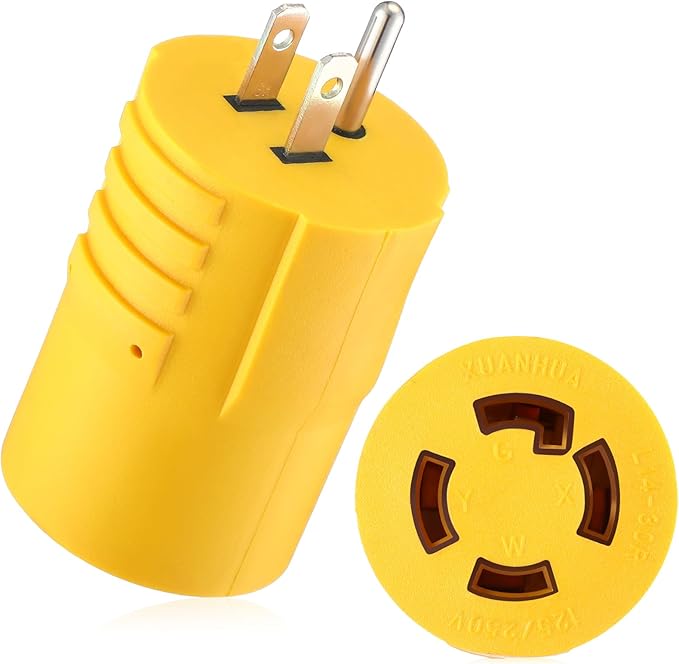 Kanayu NEMA 5-15P to L14-30R Generator Transfer Switch Adapter 3 Prong Household 15Amp to 4 Prong Generator Lock 30Amp Adapter to House Inlet Box(Yellow)