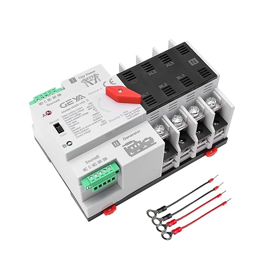 GEYA Mini ATS Automatic/Manual Transfer Switch, Solar Auto Dual Power Over & Under Voltage Switch 50/60Hz Grid to AC Generator(4Pole 100A 220V)