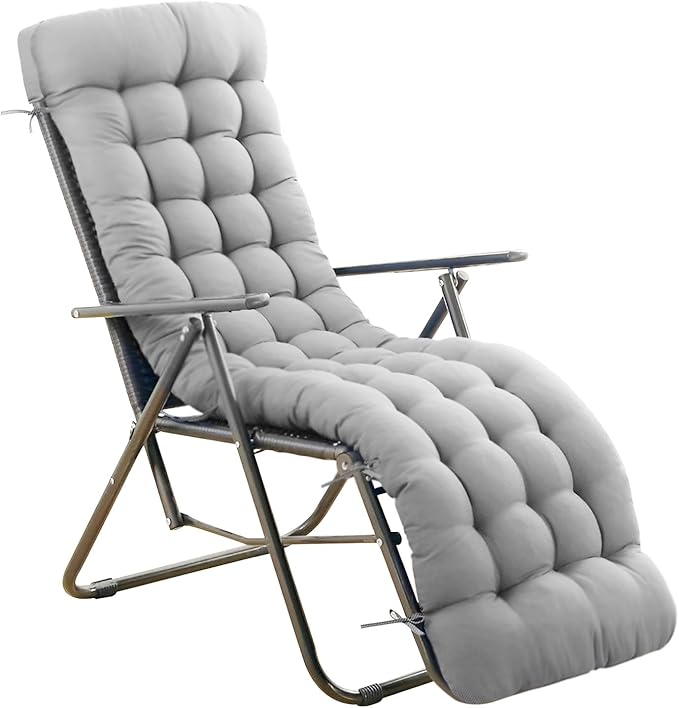ERWUDEling Lounge Chair Cushion 67 x 19 Inch, Outdoor Chaise Lounge Cushion 4" Thick Waterproof Replacement Cushion for Patio Furniture, Zero Gravity Chair Pad with Ties, Non-Slip, Washable (Gray)