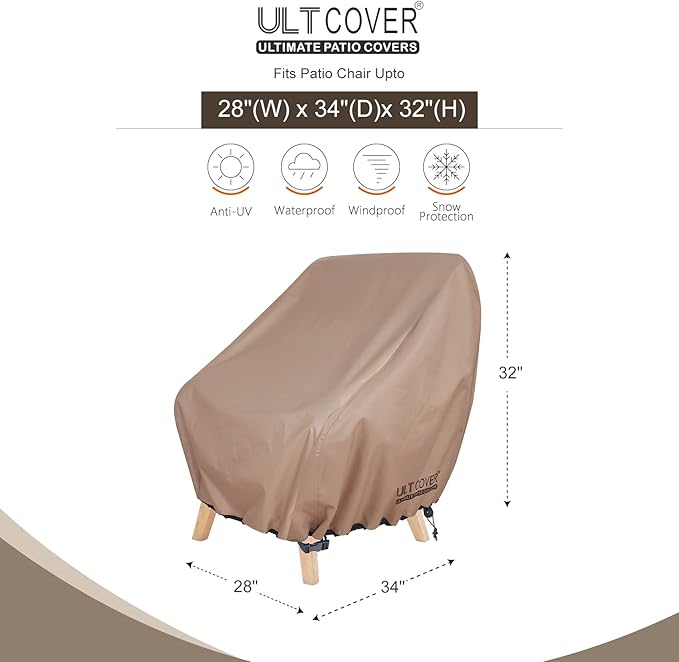 ULTCOVER Waterproof Patio Chair Cover 2 Pack – Outdoor Lounge Deep Seat Single Lawn Chair Cover Fits Up to 28W x 34D x 32H inches