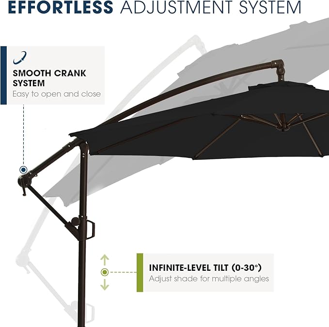 wikiwiki 10ft Patio Umbrellas Offset Outdoor Umbrella Cantilever Hanging Umbrellas w/Infinite Tilt, Fade Resistant Waterproof RECYCLED FABRIC Canopy & Cross Base, for Yard, Garden & Deck, Carbon