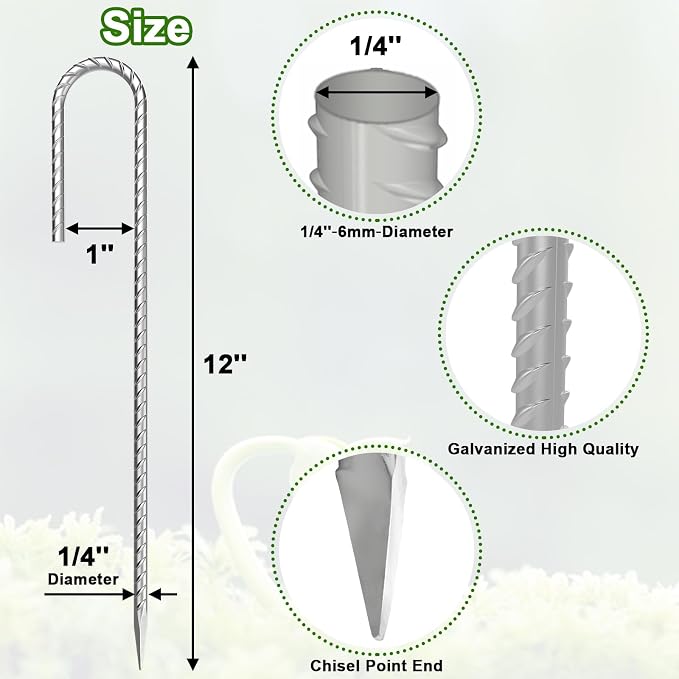 VVOKGO Rebar-Stakes-12-Inch J Hook Galvanized Tent Stakes Heavy Duty, 20-Pack Ground Chain Link Fence Anchors with Chisel Point End for Bounce House, Camping Tents, Outdoor Inflatables Decorations