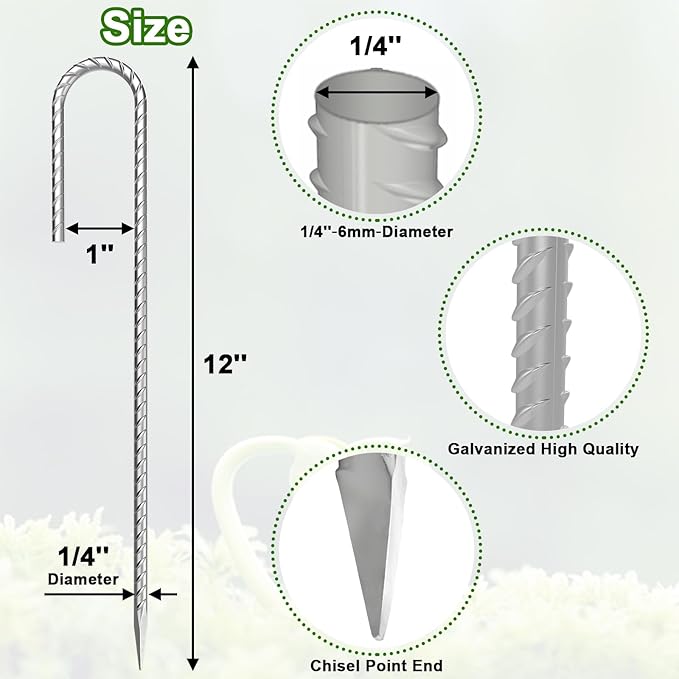 VVOKGO Rebar-Stakes-12-Inch J Hook Galvanized Tent Stakes Heavy Duty, 95-Pack Ground Chain Link Fence Anchors with Chisel Point End for Gazebo, Camping Tents, Outdoor Inflatables Decorations