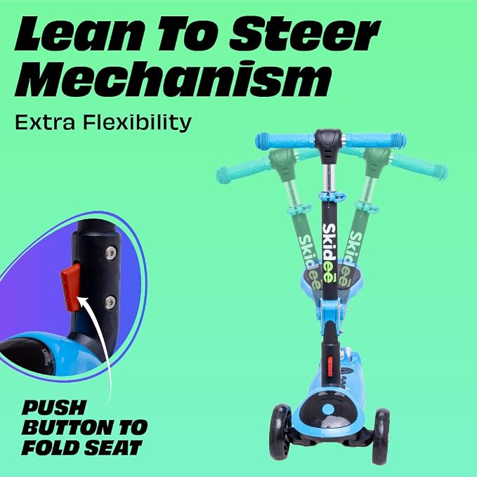 SKIDEE Kick Scooter for Kids Ages 3-5 | Foldable 3 Wheel Scooter with Lean-to-Steer, Adjustable Height, Removable Seat & LED Light Wheels | Toddler Scooter Up to 12 Year Old Boys/Girls