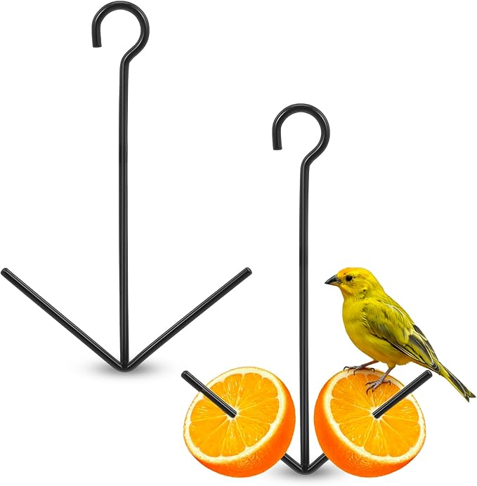 Zonon 1 Pcs Oriole Bird Feeder Hanging Orange Fruit Bird Feeder with Hook Black Fruit Holder for Outdoors Garden Patio (2 Prongs)