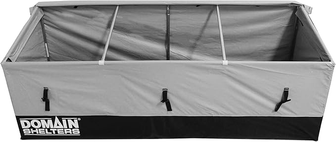Domain Shelters 176 Gallon 6 x 2 x 2 Foot Outdoor Patio Backyard Garden Storage Container Deck Box w/Removable Weather Bars & Clip Buckles, Gray/Black