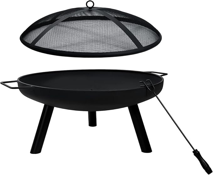 23inch Portable Fire Pit with Fire Poker and Spark Screen, 2 in 1 Small Round Outdoor Fireplace for Outside Heating, Bonfire Party, Camping, Backyard, Patio, Garden, RV Trip