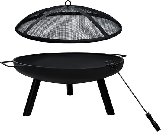 23inch Portable Fire Pit with Fire Poker and Spark Screen, 2 in 1 Small Round Outdoor Fireplace for Outside Heating, Bonfire Party, Camping, Backyard, Patio, Garden, RV Trip