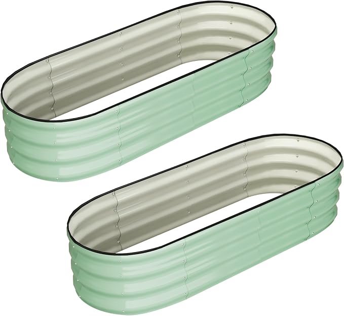 GarveeLife 2 Pcs 4.5x2x1ft Oval Raised Garden Bed, Galvanized Raised Beds,Open-Ended Base Metal Raised Planter Beds,Garden Bed Outdoor,Planter Raised Boxes for Vegetables, Flowers,Tool-Free Asse,Green