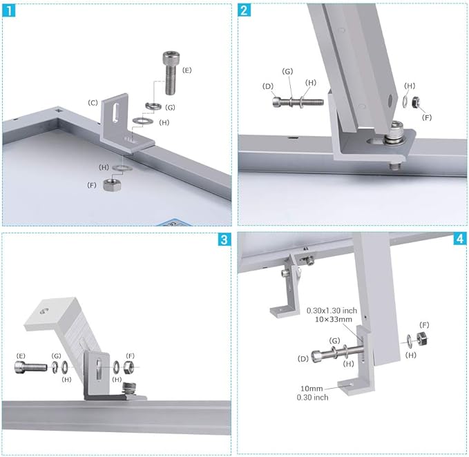 Renogy Adjustable Solar Panel Tilt Mount Brackets support up to 150 Watts Solar Panel for Roof, RV, Boat and Any Flat Surface, for on-grid/off-grid systems (Mount Only), Silver