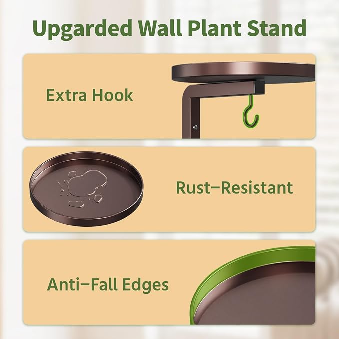 LASZOLA 4Pcs Wall Mount Plant Shelves with Hangers for Indoor Planters, Heavy Duty Metal Window Floating Flower Holders Stand for Kitchen Bathroom, Rustic Bronze