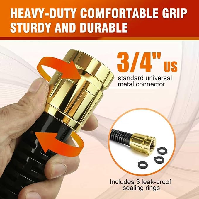 Garden Hose 50ft, Non-Expanding Lightweight Kink-Free Water Hose, Flexible Outdoor Hose with Aluminum Fittings, Abrasion Resistant & Easy to Store for Yard, Lawn, Car Washing, Watering