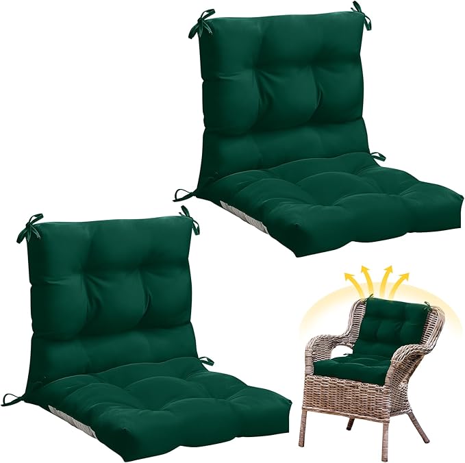 Marsui 2 Pcs Outdoor Indoor High Back Chair Cushions Patio Furniture Tufted Pillow with Ties Water-Resistant Replacement Outdoor Rocking Chair Cushions, 42 x 21 Inches (Duck Green,Solid Color)