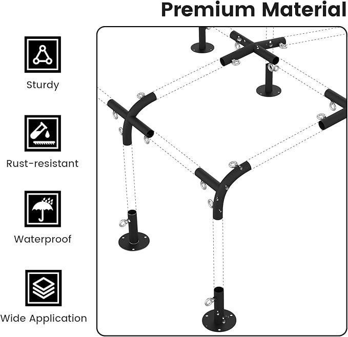 1 3/8'' Canopy Fittings for 6 Leg Carport Frame Parts, Black Canopy Pipe Fittings with Eye Bolts, Carport Frame Kit Low Peak Connectors with 156 Degree Angle(15Pcs)