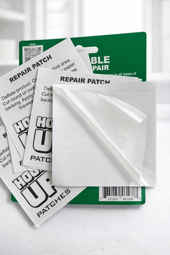 HOOK UP Inflatable Repair Patches – Heavy Duty Peel & Stick Patch Kit for Pool Floats, Air Mattresses, Inflatables & PVC – Waterproof, No Glue Needed (10 Pack) (4” x 4”, Pack of 10)
