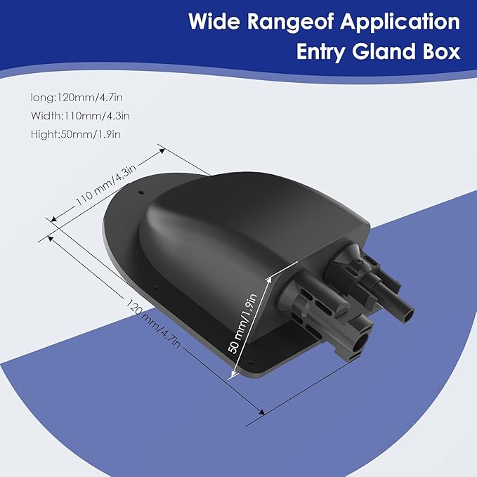 Waterproof Solar Cable Gland Entry Housing Solar Junction Box Fit for roof Panels on RV Boat, Camper, Van, Building, Garage, Shack, with 10Ft 10AWG Solar Extension Cable Connector