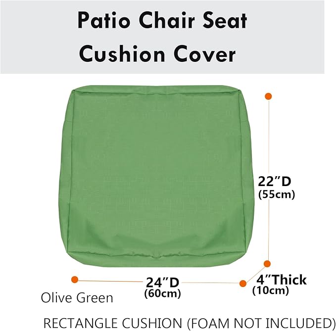 Patio Seat Cushion Covers,Washable Slip Covers Replacement,Waterproof Outdoor Furniture Chair Cushion Pillow Seat Cover for Couch,Garden,Sofa,Olive Green,24"×22"×4"(4 Covers Only)