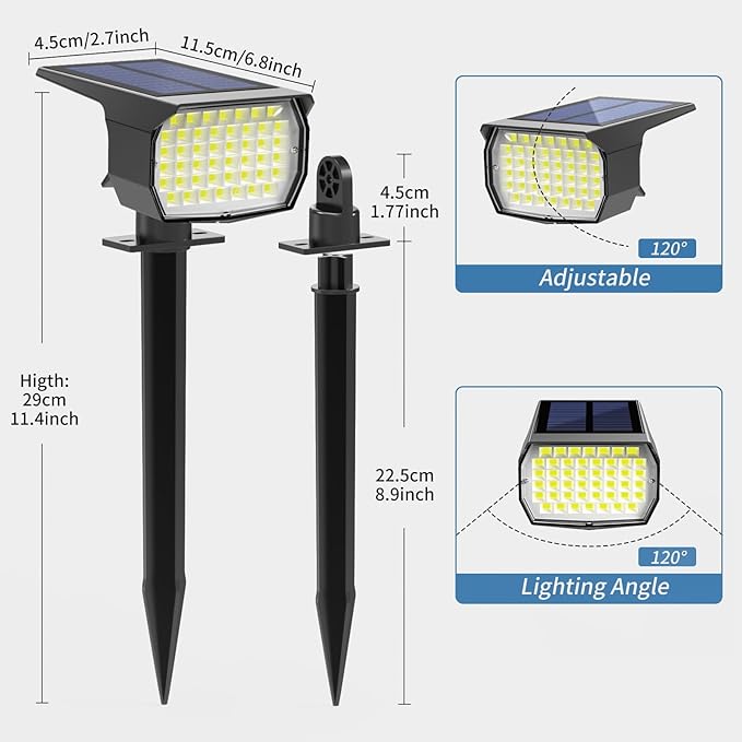 WENATY Solar Spot Lights Outdoor Waterproof IP65, 12 Pack Landscape Spotlights with 46 LEDs, 3 Modes Auto On/Off Solar Powered Flood Lights for Outside Pathway, Yard, Garden, Walkway (Cool White)