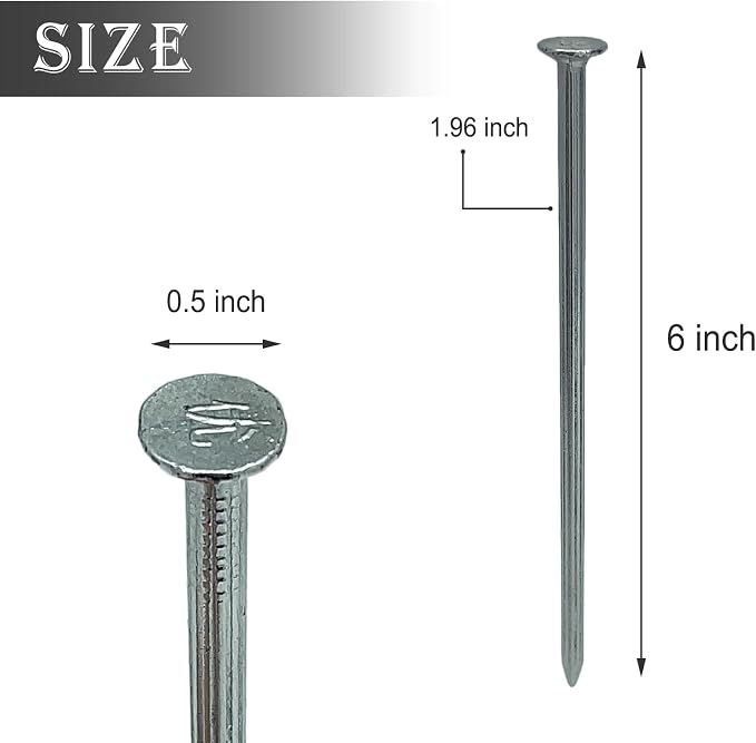 Metal Nails 6-Inch 144 Pcs Landscape Anchoring Spikes for Paver Edging, Weed Barriers, Turf, House Construction, Carpentry Nail, Tent, Anchoring Stakes (144-6in)