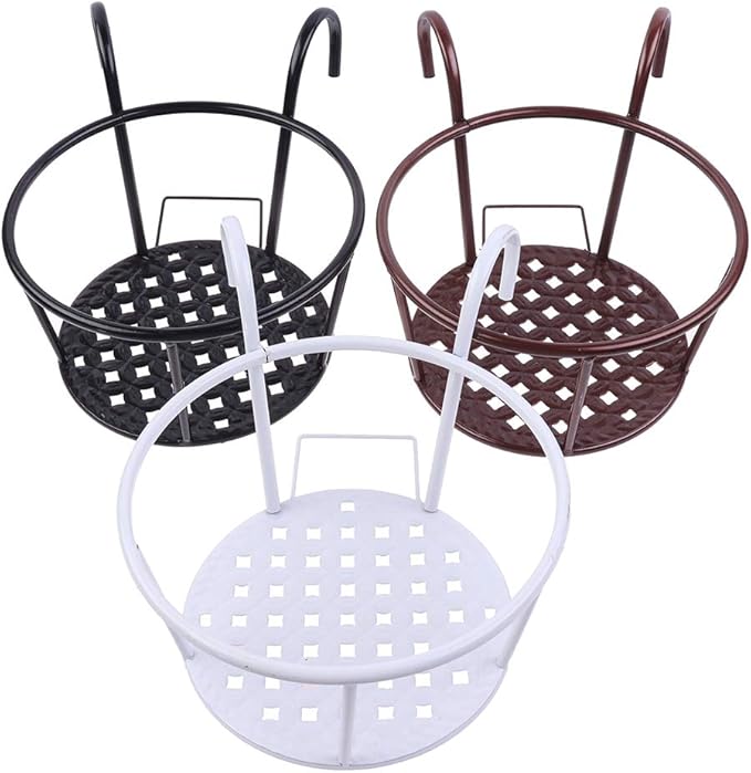 Hanging Railing Planters Baskets Art Hanging Flower Stands Balcony Flower Pot Holders Plant Iron Racks Fence Metal Potted Stand Mounted Balcony Round Plant Basket Shelf Container Box,Garden Steel Pots