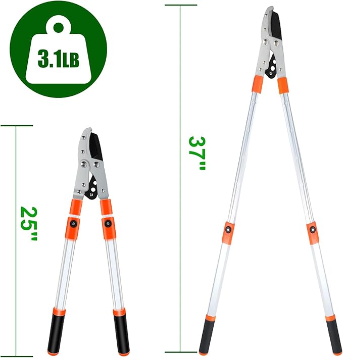 Likorlove Loppers for Tree Trimming Heavy Duty, 25-37" Extendable Loppers for Gardening Sharp Steel Branch Cutter,1.5" Cut Capacity,Shock Absorbing Handle, for Gardening and Pruning