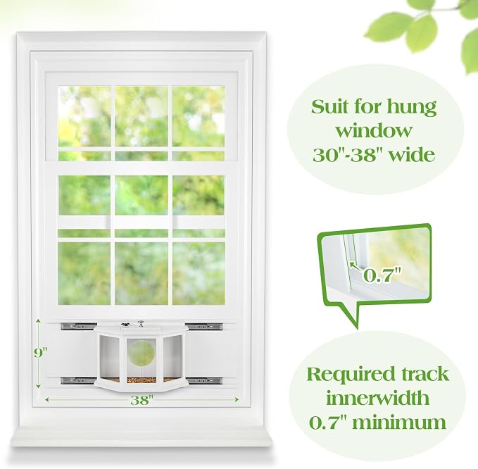 Window Bird Feeder with Secure Locker & Rail Sliding 180° Clear Design Squirrel Proof Bird Feeder for Indoor Window Viewing