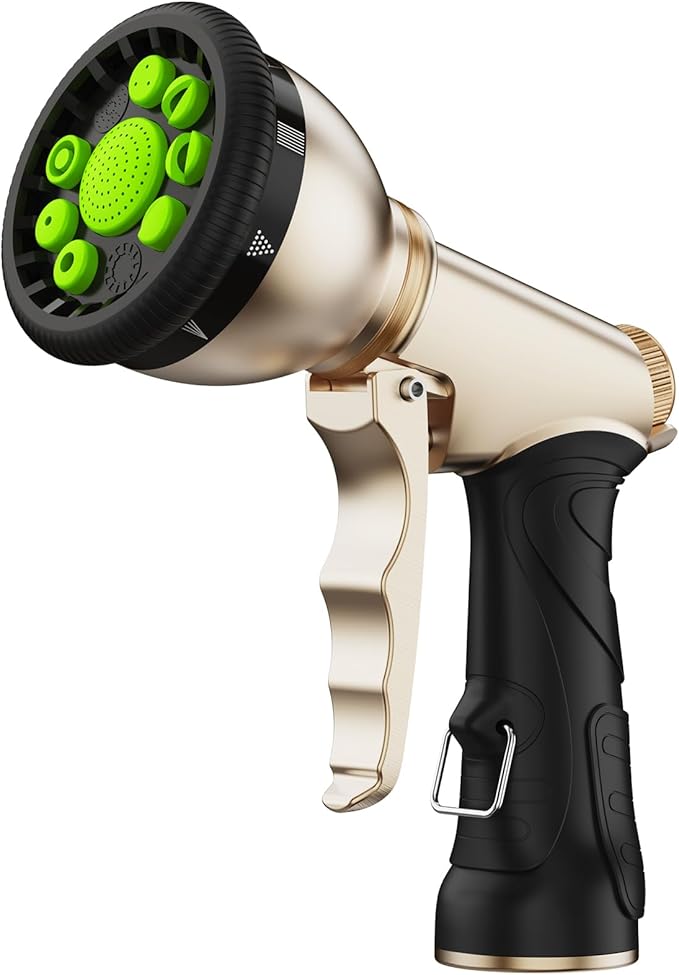 RAINPOINT Garden Hose Nozzle, 9 Spray Patterns Hose Sprayer Nozzle, Heavy Duty Metal Water Hose Nozzle, Adjustable Hand Sprayer, Watering Plants and Lawn, Pet Showering, Green