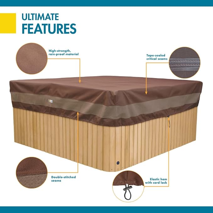 DUCKCOVERS® Ultimate Water-Resistant 94 Inch Square Hot Tub Cover Cap, Outdoor Spa Cover